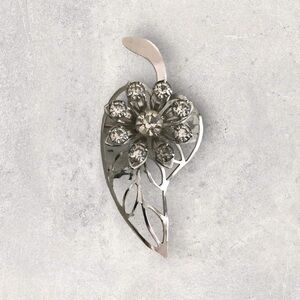 Brooch, Rhinestone Flower on a Cut-Out Leaf, Very Sty…